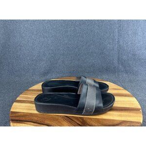 Olukai Womens Ola Huna Slide Wedge Sandal US 10 Black Leather Casual